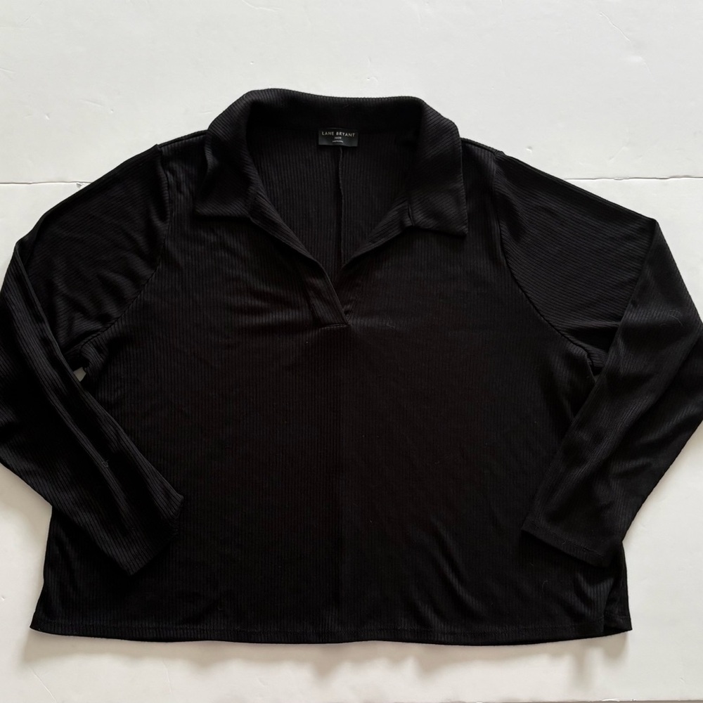 Lane Bryant Black Ribbed Long Sleeve Top